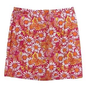 Y2K Lilly Pulitzer Socialite Butterfly Mini Skirt Sz 10 26" W Pink Orange Daisy